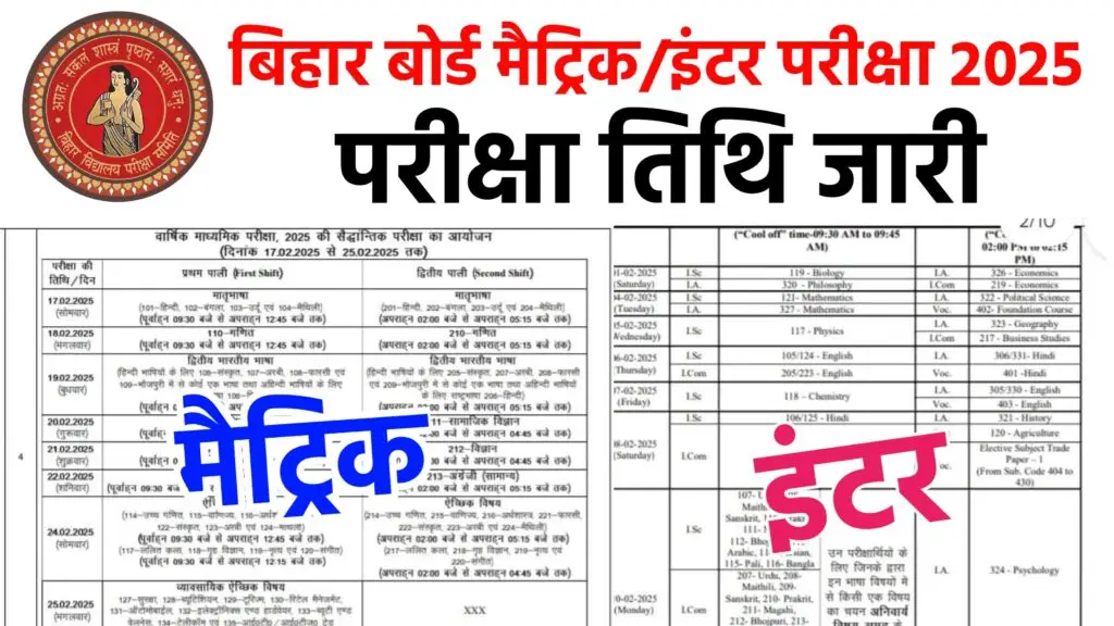 Bihar Board Matric Inter Exam Schedule 2025