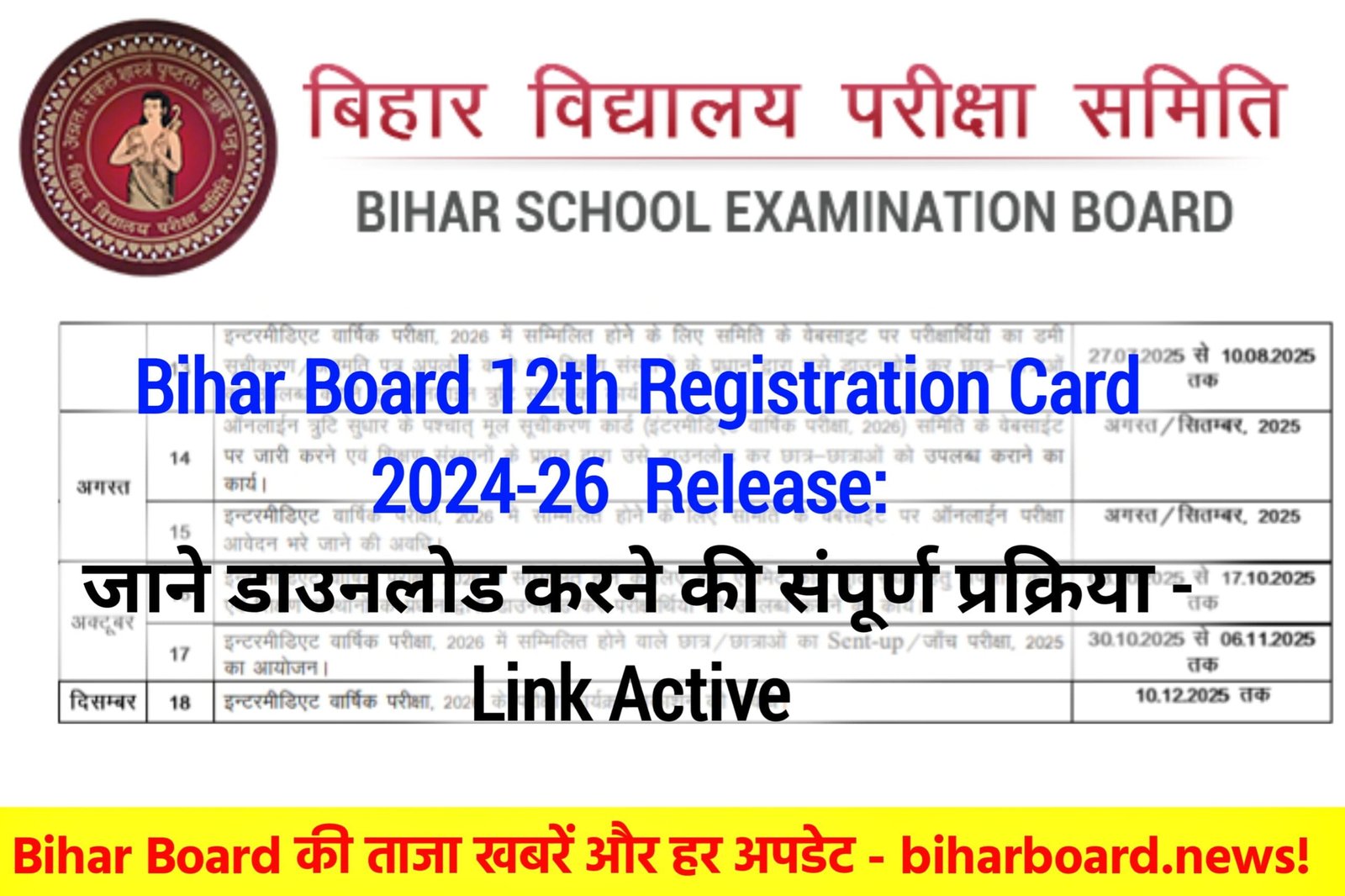 Bihar Board 12th Registration Card 2024-26: कक्षा 12वीं की रजिस्ट्रेशन कार्ड हुआ जारी, यहां से डाऊनलोड करें, @biharboard.news
