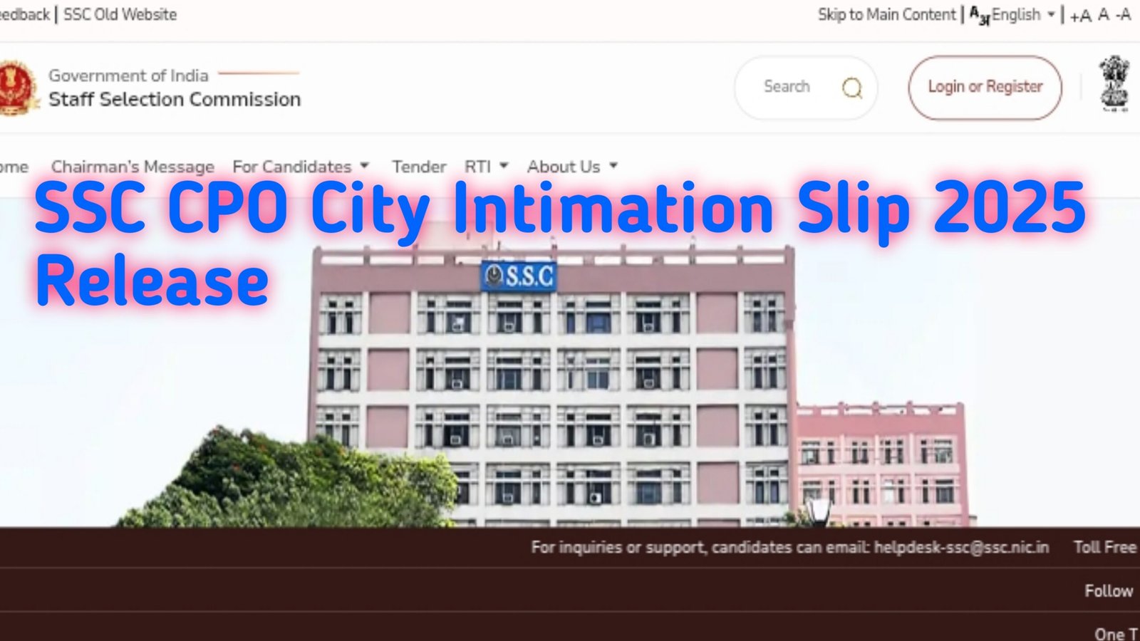 SSC CPO City Intimation Slip 2025