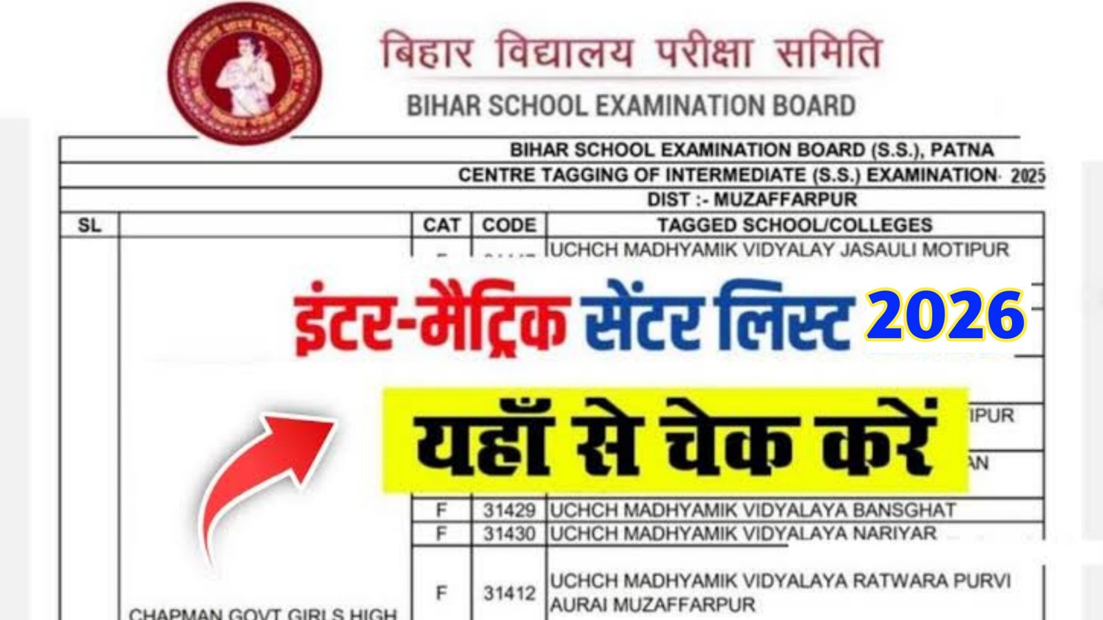 Bihar Board 10th 12th Center List 2026