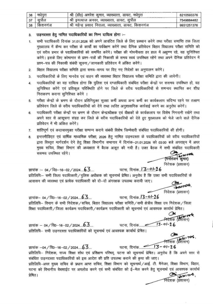 Bihar Board Inter Matric Exam 2026 Flying Squad Officers List: उड़नदस्ता अधिकारियों की सूची जारी, शिक्षा विभाग का बड़ा आदेश Bihar Board Inter Matric Exam 2026 Flying Squad Officers List: उड़नदस्ता अधिकारियों की सूची जारी, शिक्षा विभाग का बड़ा आदेश
