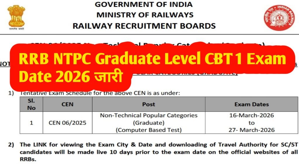 RRB NTPC Graduate Level CBT 1 Exam Date 2026