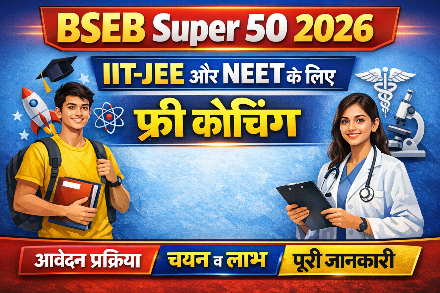 BSEB Super 50 2026: IIT-JEE और NEET के लिए फ्री कोचिंग – पूरी जानकारी, आवेदन प्रक्रिया, चयन और लाभ BSEB Super 50 2026: IIT-JEE और NEET के लिए फ्री कोचिंग – पूरी जानकारी, आवेदन प्रक्रिया, चयन और लाभ