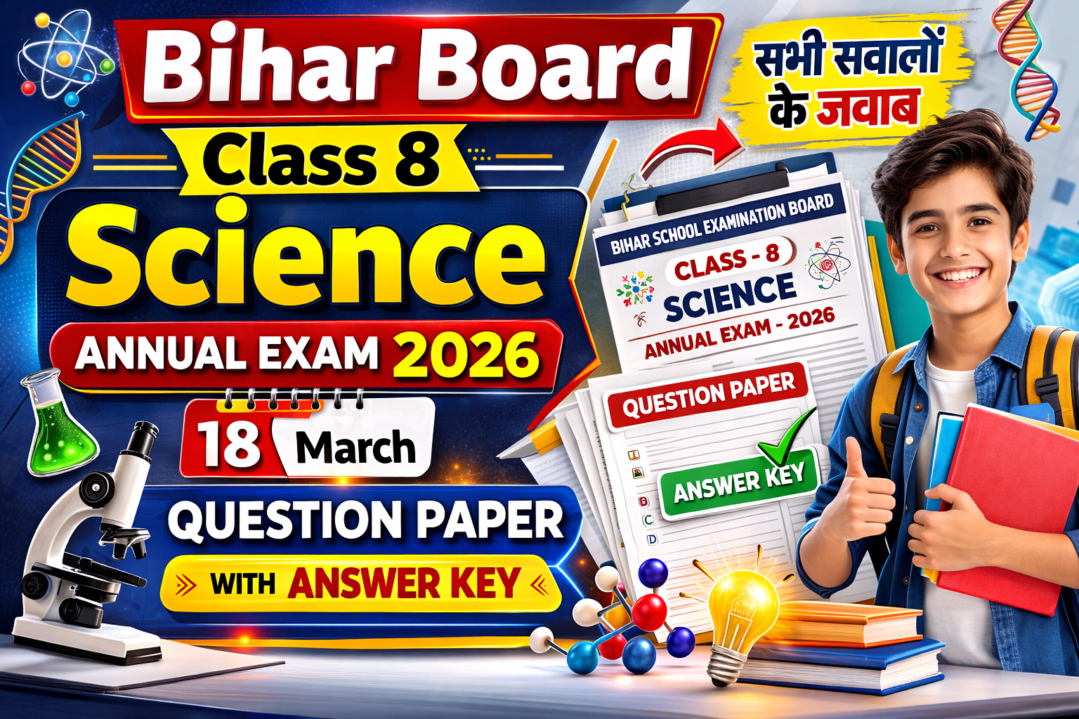 Bihar Board Class 8 Science Annual Exam 2026 Question Paper with Answer Key