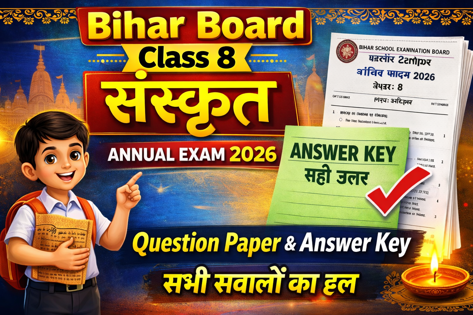 Bihar Board Class 8 Sanskrit Annual Exam 2026 Question Paper with Answer Key