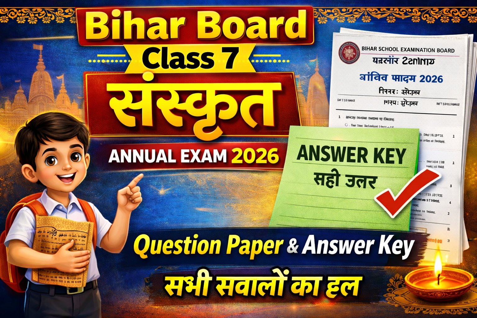Bihar Board Class 7 Sanskrit Annual Exam 2026 Question Paper with Answer Key