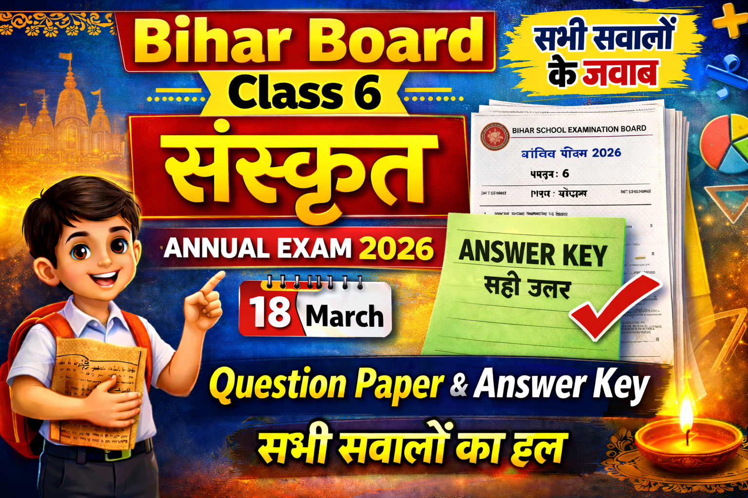 Bihar Board Class 6 Sanskrit Annual Exam 2026 Question Paper with Answer Key