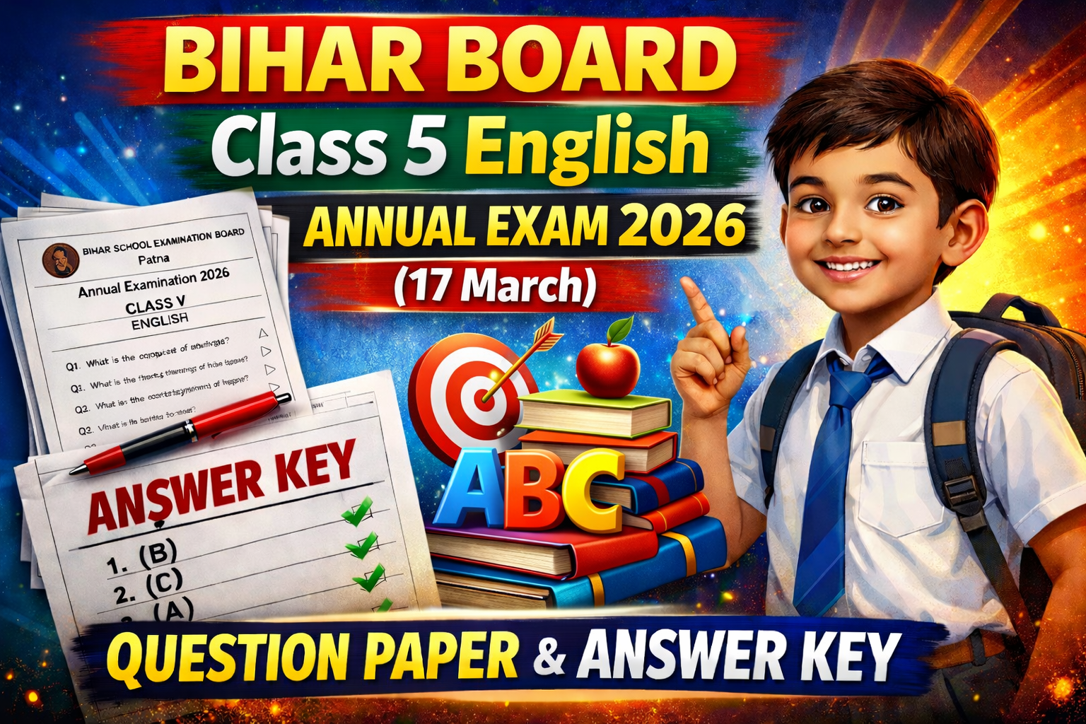 Bihar Board Class 5 English Annual Exam 2026 Question Paper with Answer Key