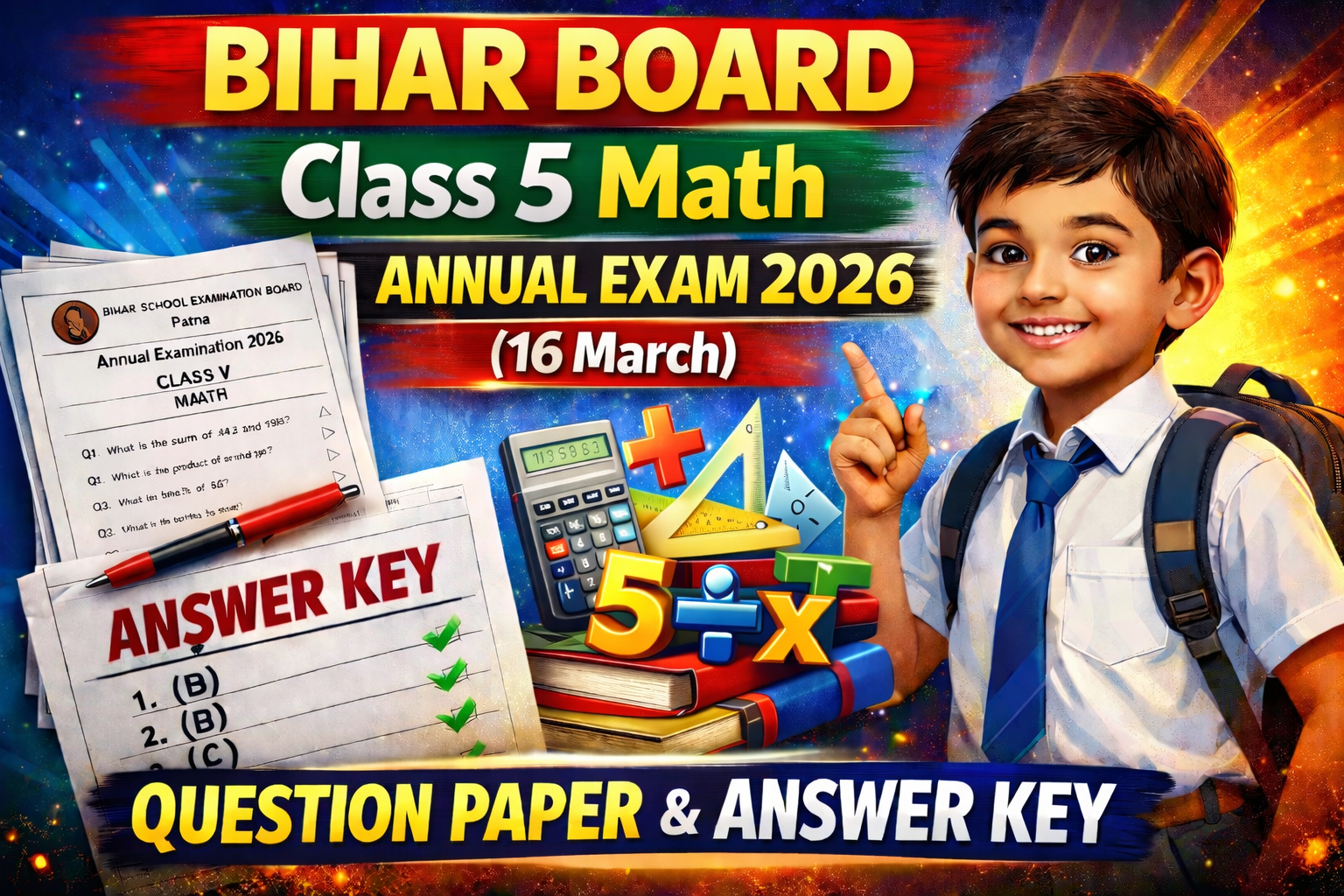 Bihar Board Class 5 Math Annual Exam 2026 Question Paper with Answer Key