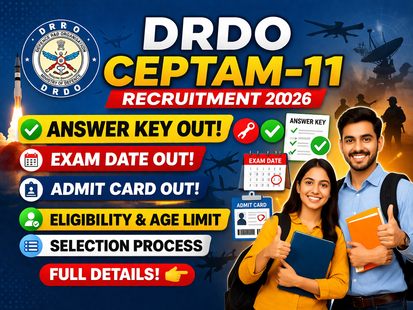 DRDO CEPTAM-11 Recruitment 2026: Answer Key Out, Exam Date, Admit Card, Eligibility & Full Details