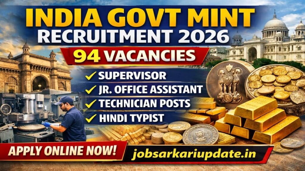 India Government Mint Recruitment 2026 – Apply Online for 94 Posts (Supervisor, Assistant, Typist & More