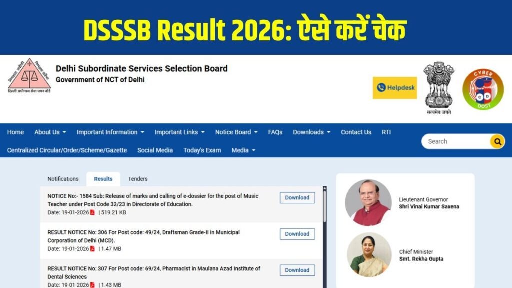 DSSSB Result 2026: डीएसएसएसबी ने विभिन्न भर्ती परीक्षाओं के रिजल्ट किए जारी, यहां से देखें