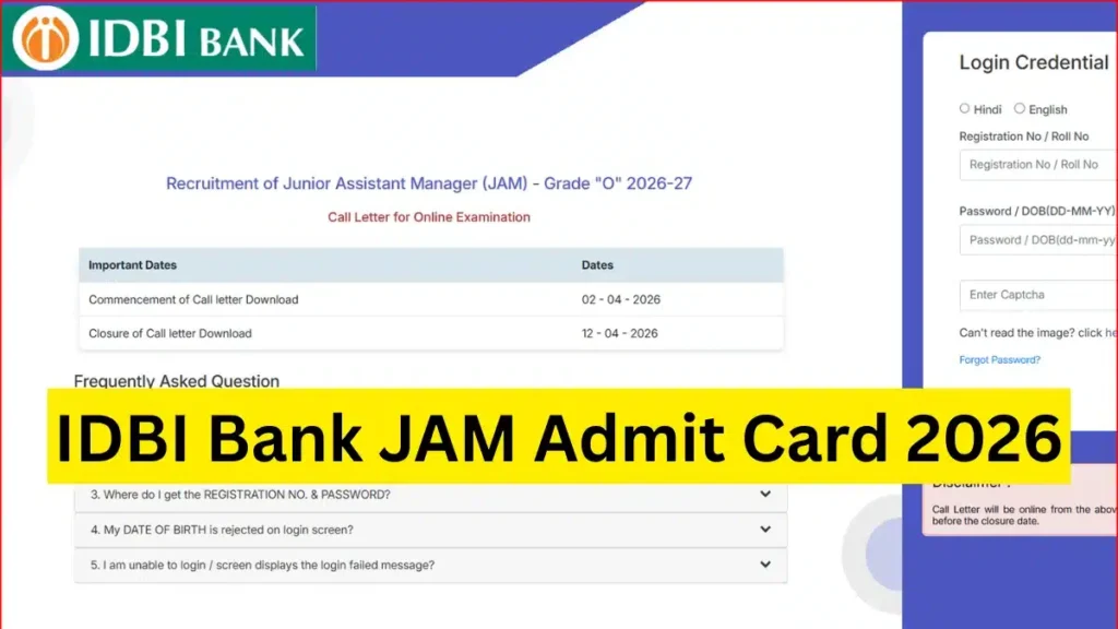 IDBI Junior Assistant Manager & Assistant Manager Admit Card 2026 – Download Now, Exam Date, Hall Ticket Details