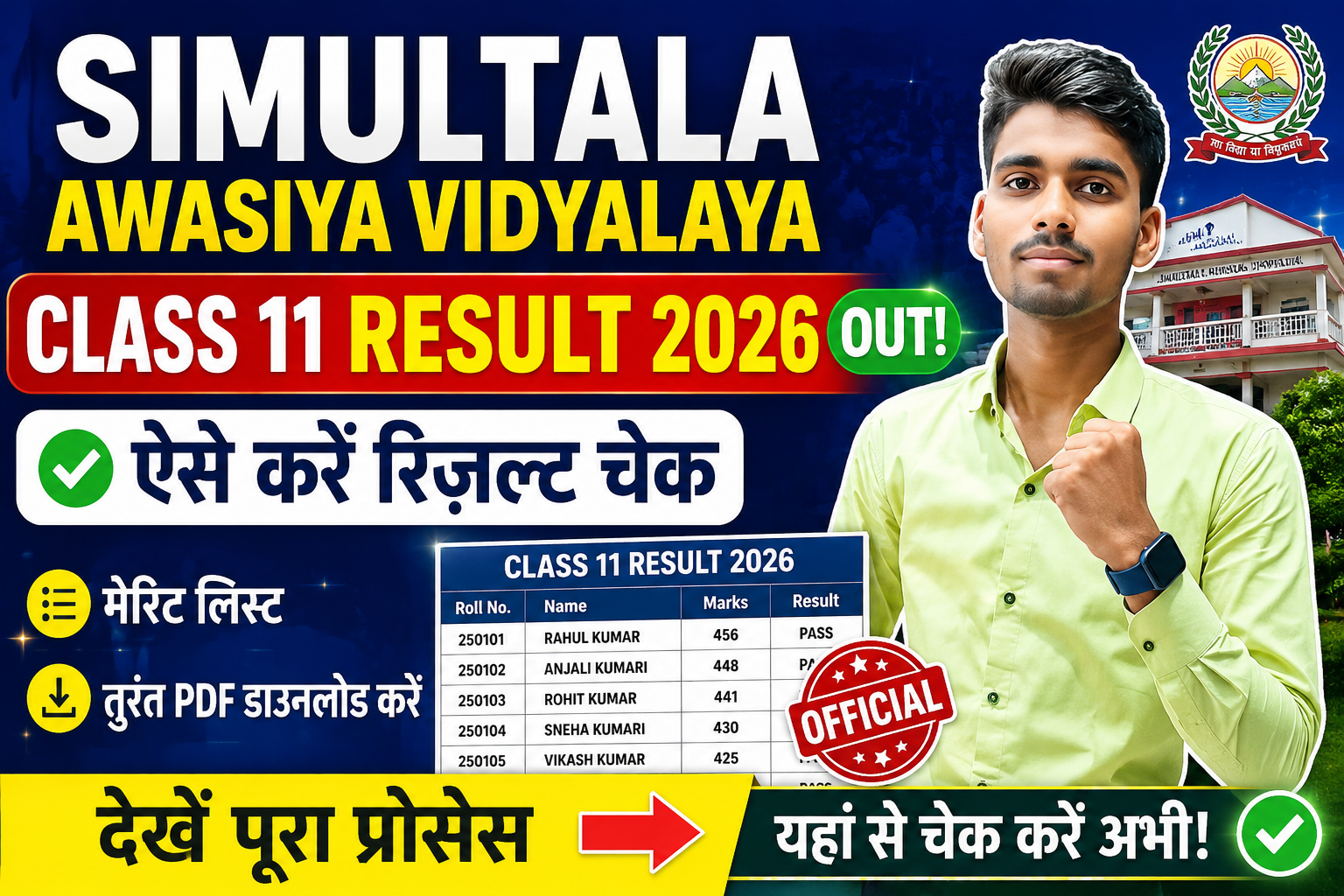 Simultala Awasiya Vidyalaya Class 11 Result 2026 Out: ऐसे करें रिजल्ट चेक, मेरिट लिस्ट,