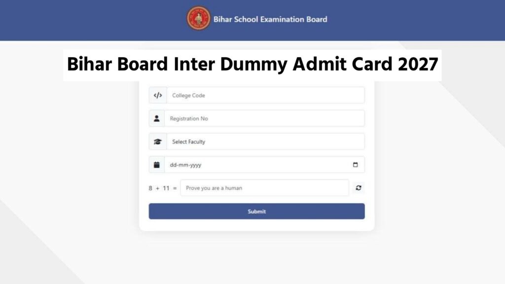 Bihar Board Inter Dummy Admit Card 2027